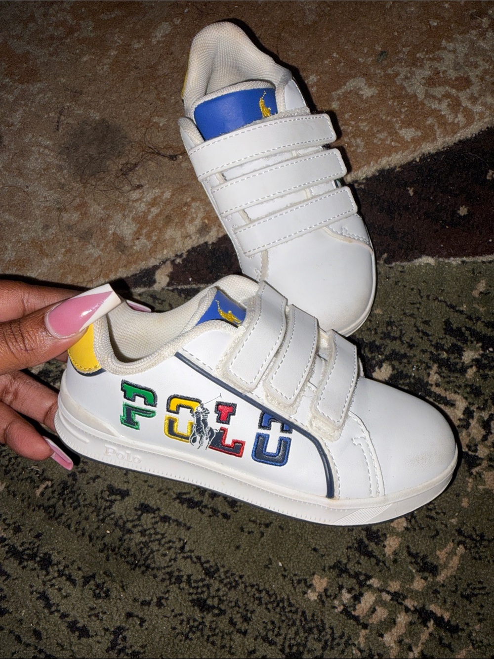 Polo by Ralph Lauren Kids White Sneakers with Multicolor Logo & Yellow Accent